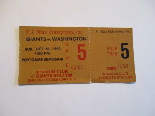 1990 York Giants Vs Washington Redskins Ticket Stub