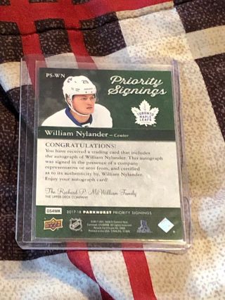 17 - 18 ud parkhurst priority signings william nylander leafs autograph auto 07/25 2