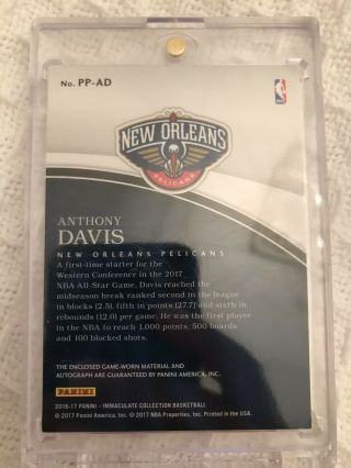 2017 - 18 Panini Immaculate Anthony Davis Pelicans Patch Auto 2/35 2