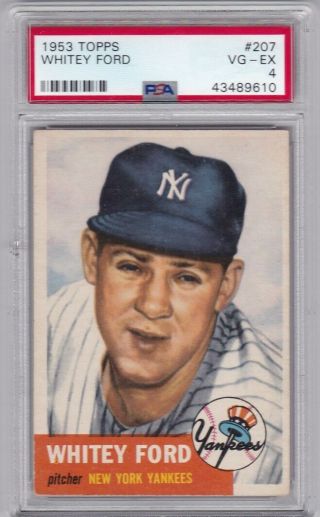 1953 Topps 207 Whitey Ford Psa 4 Vg Ex York Yankees Graded Baseball Card