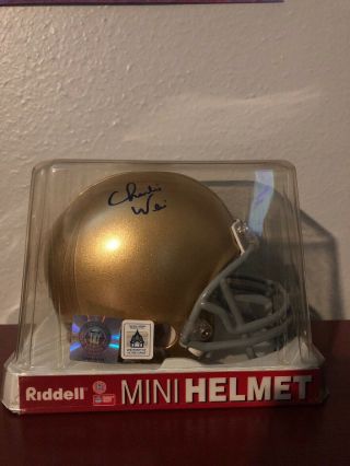 Mini Notre Dame Helmet Autographed By Charlie Weis