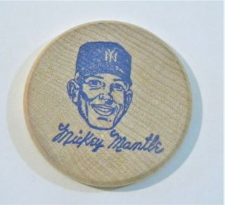 Vintage Mickey Mantle Ny Yankees Rain Check Wooden Coin Token