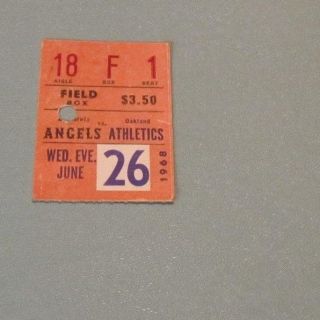 June 26 1968 California Angels Oakland Athletics Baseball Ticket Stub Dobson