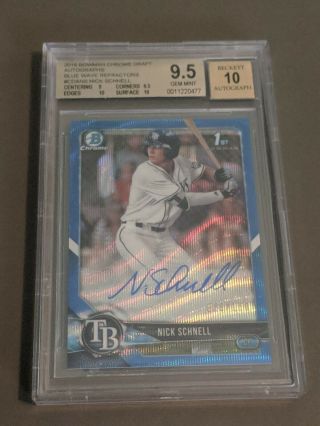 2018 Bowman Chrome Draft Nick Schnell Blue Wave Auto /150 Bgs 9.  5/10 Rays