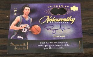 Steve Nash 2007 - 08 Upper Deck Premier Auto Jersey /25 Noteworthy Autographs Suns