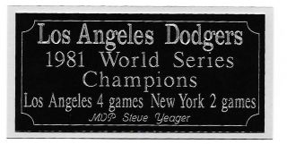 Los Angeles Dodgers 1981 World Series Champions Engraving,  Nameplate