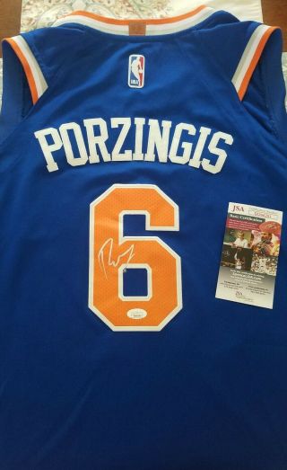 Kristaps Porzingis Ny Knicks Autographed Signed Nba Nike Swingman Jersey Jsa