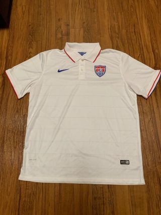 Nike Dri Fit Xxl Us Soccer Polo Shirt White Red Polyester Authentic 2014 Men 