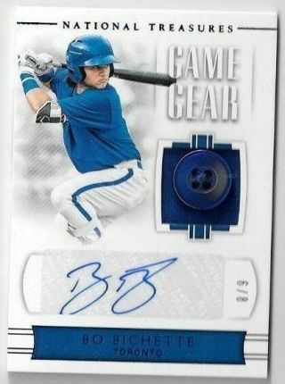 2018 National Treasures Bo Bichette Game Gear Jersey Button Rc Rookie /9