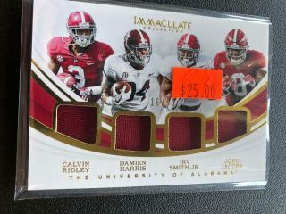Alabama Crimson Tid 2019 Immaculate Quad Jersey Ridley/harris/smith/jacobs 15/99