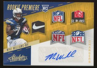 2017 Absolute Premiere Mike Williams Rpa Rc Quad Nfl Shield Logo Patch Auto 1/1