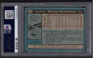 1980 Topps 482 Rickey Henderson A ' s Rookie Nm - Mt PSA 8 2