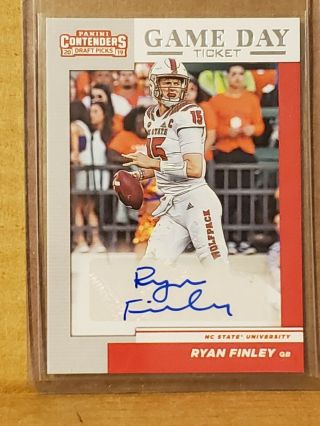Ryan Finley 2019 Contenders Draft Game Day Ticket Auto Nc State Wolfpack