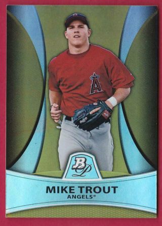Mike Trout Rc 2010 Bowman Platinum Gold Refractor 324/539 Creased Pp5