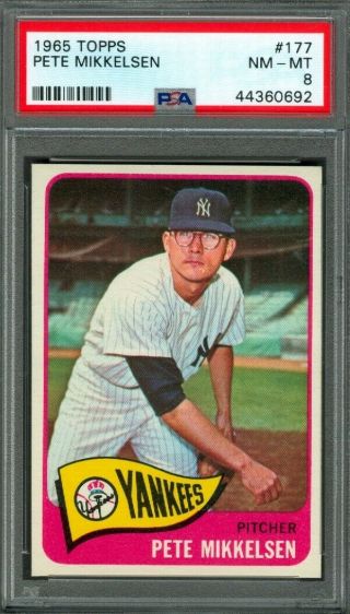1965 Topps Pete Mikkelsen 177 Yankees Psa 8 (nearmint -)