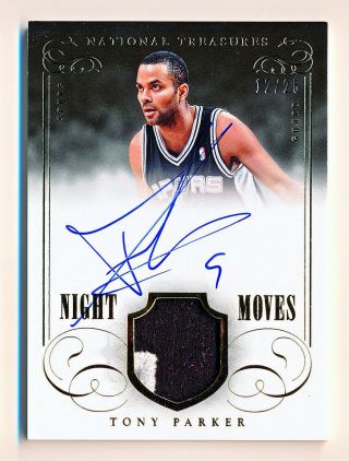 2013 - 14 National Treasures Tony Parker Night Moves Patch On Card Auto (12/25)