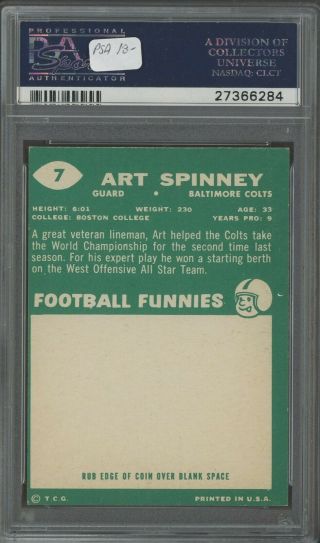 1960 Topps Football 7 Art Spinney Baltimore Colts PSA 8 NM - MT 2