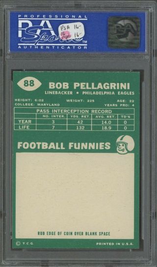 1960 Topps Football 88 Bob Pellagrini Philadelphia Eagles PSA 8 NM - MT 2
