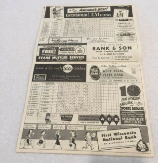 1956 Milwaukee Braves vs St Louis Cardinals Scorecard Program Aaron Musial 5