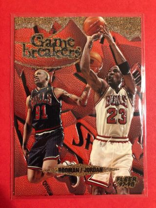 1997 - 98 Fleer Game Breakers 1 Michael Jordan Dennis Rodman Bulls Hof