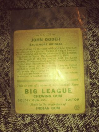 1933 Goudey Big League Chewing Gum R319 176 John Ogden Baltimore Orioles Rc