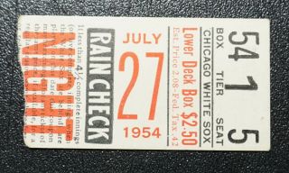 1954 July 27 Ny Yankees At Chicago White Sox Ticket Stub Mickey Mantle,  Berra