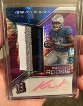 2018 Spectra Kerryon Johnson Radiant Rookie Pink Rpa Relic Auto /15 Lions Ssp