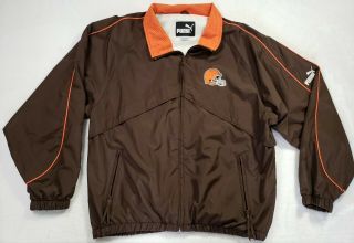 Cleveland Browns Mens Sz Large Puma Athletic Windbreaker Full Zip Vented Jacket