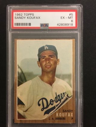 1962 Topps 5 Sandy Koufax Dodgers Hof Psa 6 Ex - Mt Graded