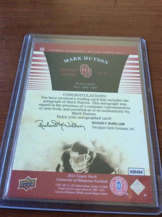 2011 Upper Deck OU Football Autograph for Mark Hutson 48 3