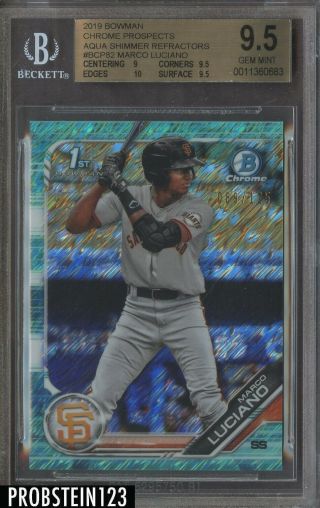 2019 Bowman Chrome Aqua Shimmer Refractor Marco Luciano Giants Rc /125 Bgs 9.  5