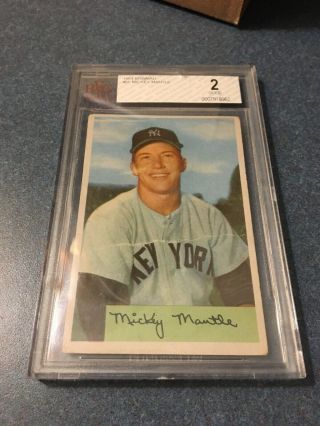 1954 Bowman Mickey Mantle 65 Baseball Card Beckett Graded 2