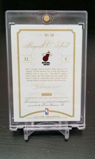 2014 - 15 Flawless Shaquille O ' Neal 3 - Color Patch Gold Auto 10/10 1/1 MIAMI HEAT 2