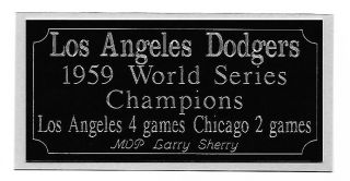 Los Angeles Dodgers 1959 World Series Champions Engraving,  Nameplate