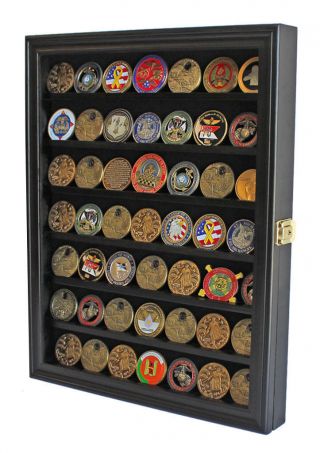Lockable Challenge Coin Display Case Casino Chip Pin Medal Shadow Box Cabinet