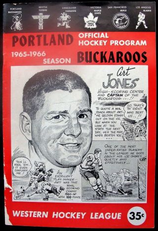 1965 - 66 San Francisco Seals V.  Portland Buckaroos Whl Hockey Program - Art Jones