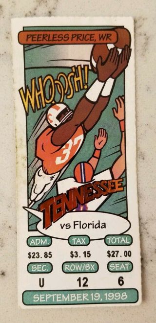 Tennessee Volunteers Vs Florida Football Ticket Stub 9/19 1998 Peerless Price