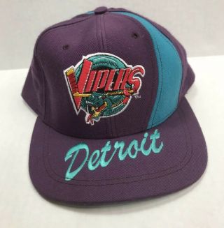 Detroit Vipers Vintage 90s Snapback Hat Cap Minor League Hockey Usa
