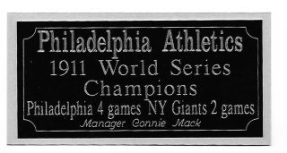 Philadelphia Athletics 1911 World Series Champions Engraving,  Nameplate