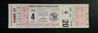 Vintage Cleveland Crusaders Vs Phoenix Roadrunners Wha 1976 Hockey Ticket