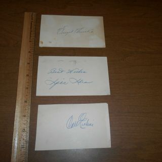 3 Hand Signed Vintage Baseball Postcards Carl Erskine Virgil Trucks Spec Shea