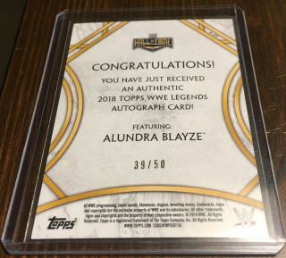 MADUSA ALUNDRA BLAYZE 1/1 2018 WWE LEGEND WRESTLING ON CARD DUAL AUTO SILVER /50 2