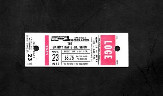Scarce 1973 Sammy Davis Jr.  Full Concert Ticket San Diego Sports Arena Rat Pack