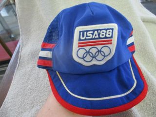 Vtg 1988 Los Angeles California Olympics Three Stripe Trucker Snapback Cap Hat