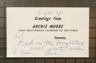 Archie Moore Signed 3x5 Greeting Card Postcard Autographed Auto Boxing Hof