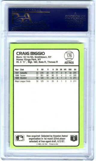 CRAIG BIGGIO 1989 DONRUSS BASEBALL ' S BEST PSA - 9 SCARCE ROOKIE RC CARD 17 2
