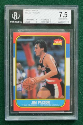 1986 - 87 Fleer Basketball Card 85 Jim Paxson Graded Bgs 7.  5 Near