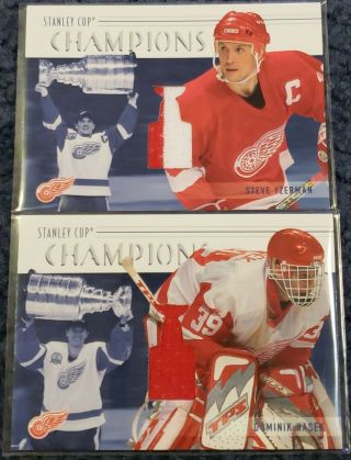 2002 - 03 Bap Memorabilia Series,  Stanley Cup Champs - Game Jersey,  Yzerman & Hasek