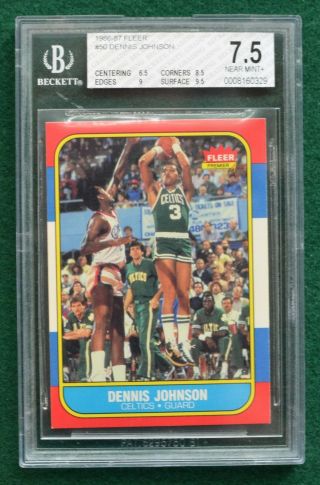 1986 - 87 Fleer Premier Basketball Card 50 Dennis Johnson Graded Bgs