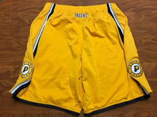 MENS LIGHTLY WORN AUTHENTIC ADIDAS INDIANA PACERS YELLOW BASKETBALL SHORTS 2XL 6